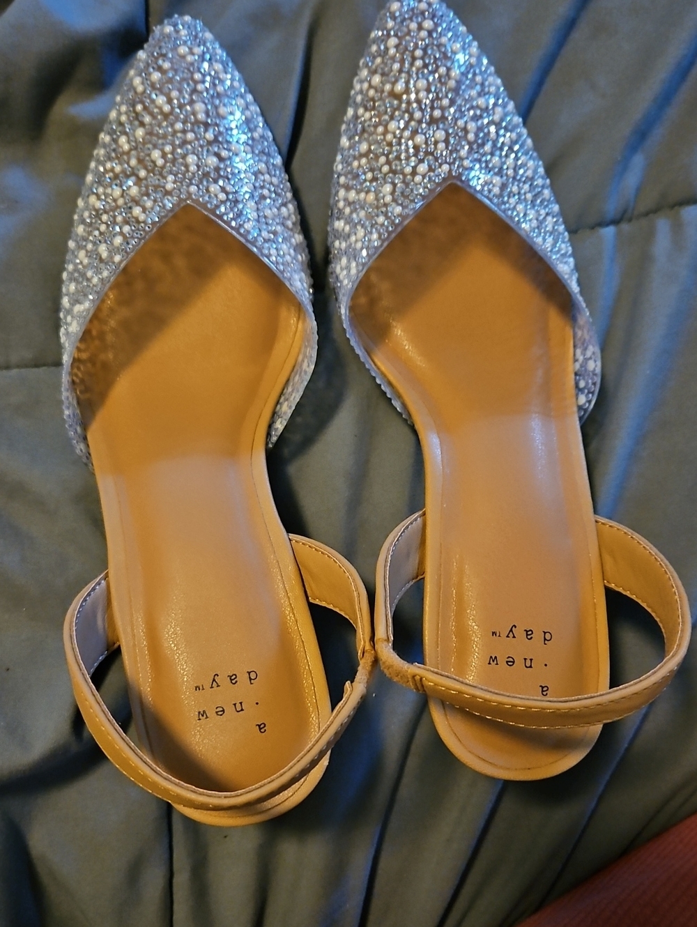 a new day Silver Beaded Pointed D'Orsay Slingback Flats